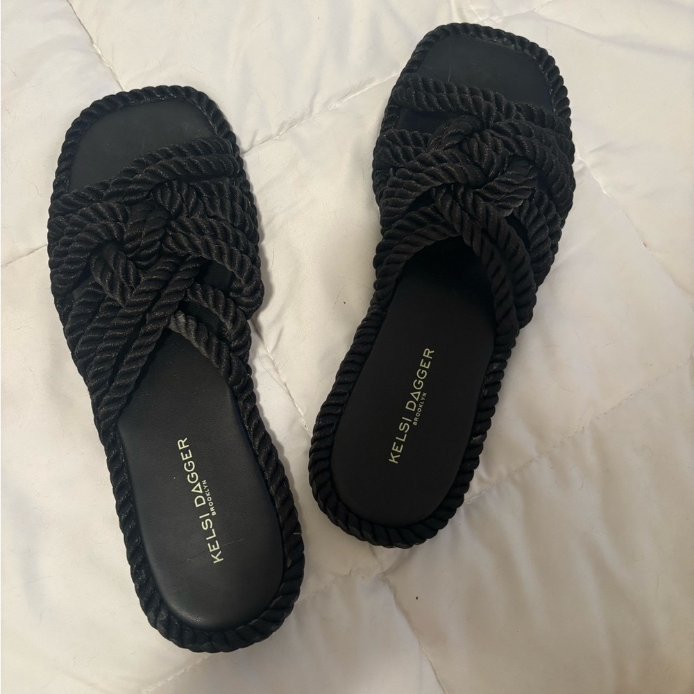 Kelsi Dagger Black Rope Slide Sandals